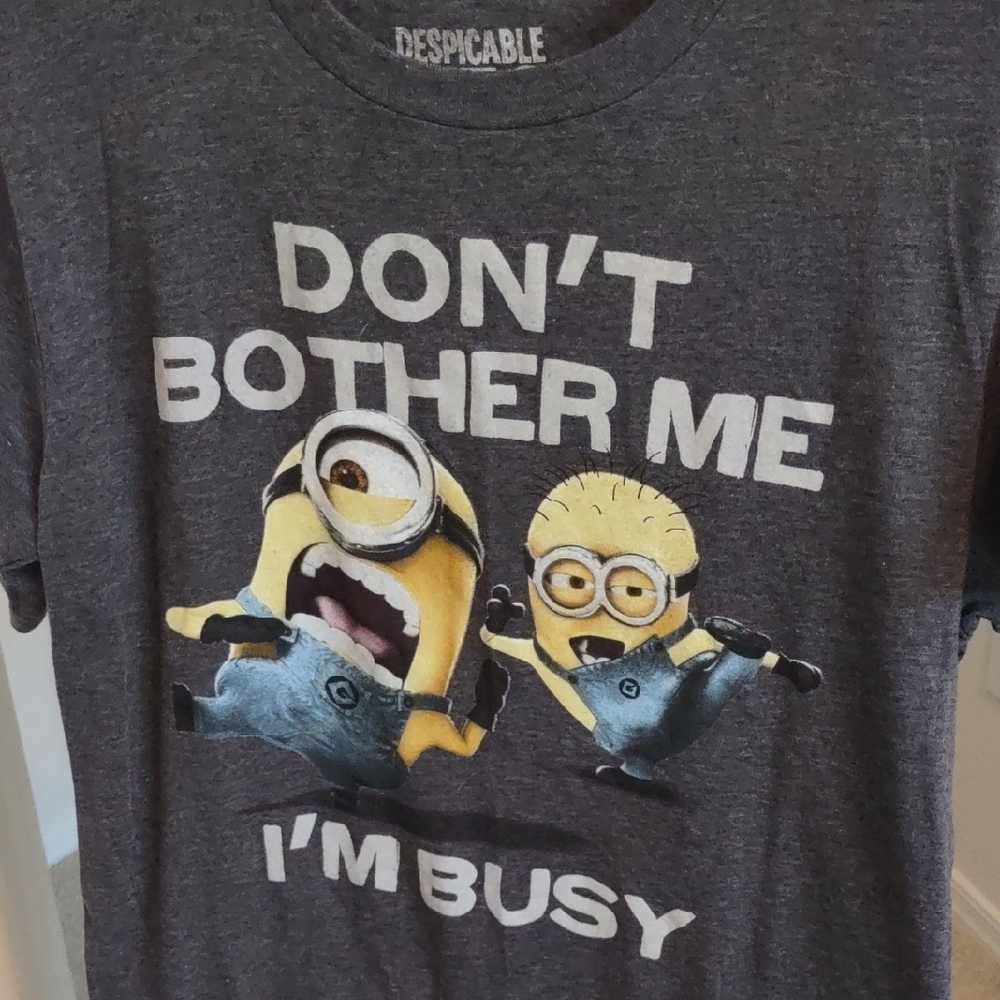 Universal Despicable Me 2 Graphic Tee in Dark Gray "Don't Bother Me I'm Busy"